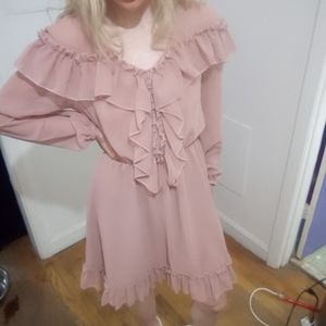 Dusty pink flounce chiffon boho ruffle dress